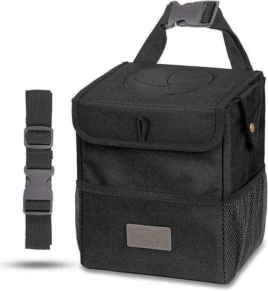 Creathing Car Trash Can [Touring Edition] - Removable Liner - 100% Leakproof, Odor Control Lid, Hanging Garbage Bin for SUV, Truck, Car (2 Gal, Black)