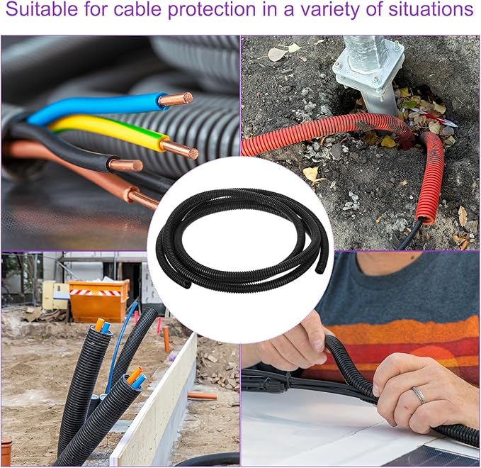 DMiotech 10ft Wire Loom Split Tubing 3/8 Inch, Cord Protectors from Pet Flexible Conduit Cable Management for Office, Home, Garden, Black