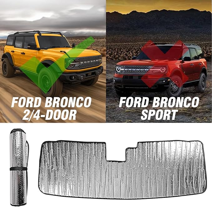Mabett Windshield Sun Shade for Ford Bronco Accessories 2026,2021-2025, Insulated and Sun Protection by Sun Visor for Bronco 2/4-Door (Silver)