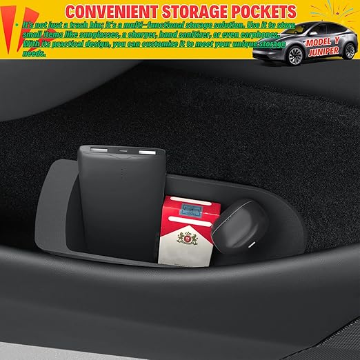 For 2026 New Tesla Model Y Juniper Front Car Door Trash Cans Side Door Portable Small Garbage Storage Bin Interior Accessories - TPE, Black - 2 Pack