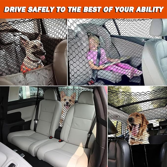 Car Dog Barrier for Ford Expedition MAX 2018-2023 2024 2025, Cargo Net for SUV Adjustable Mesh Pet Barrier Double-Layer Thickened Durable Nylon Net Dog Travel Accessoriesa