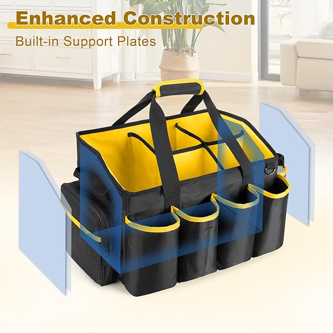 Extra-Large Cleaning Caddy Organizer with Handle, Cleaning Supplies Tote Bag Built-in Support Boards, Cleaning Tool Organizer for Cleaners, Housekeepers, Kitchen Cleaning Supplies