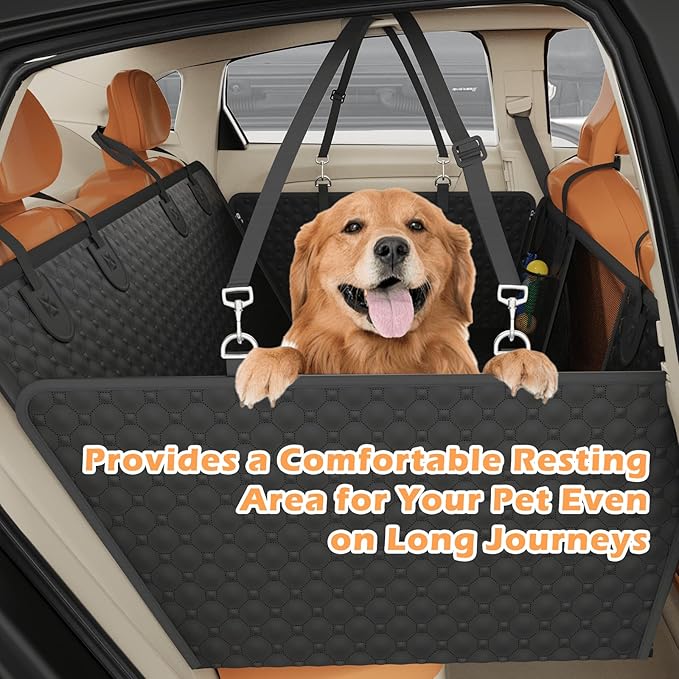Back Seat Extender for Dogs, PU Leather Hard Bottom Truck Dog Seat Cover for Back Seat, Waterproof Pet Hammock Bed for Car with Side Flap, High Barrier Truck Pet Back Seat Covers
