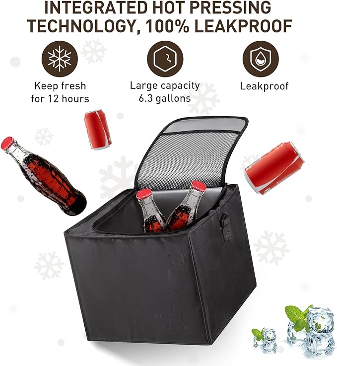 HIRALIY 4 in 1 Car Trunk Storage Organizer with Leakproof Cooler Bag, Multi-Compartment Foldable Trunk Storage Box for Car Truck SUV Black