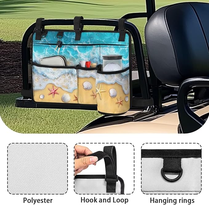 Golf Cart Storage Bag Non-Slip Golf Cart Rear Seat Organizer with 4 Pocket for Ezgo Yamaha Club Car and Other 2-Seat Golfs Carts