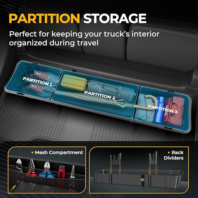 Auto Dynasty Under Seat Cargo Storage Box Organizer Fit for 2015-2025 Ford F150 Crew Cab, F250 F350 Super Duty Crew Cab, Rear Extra Cargo Store Truck Organizer