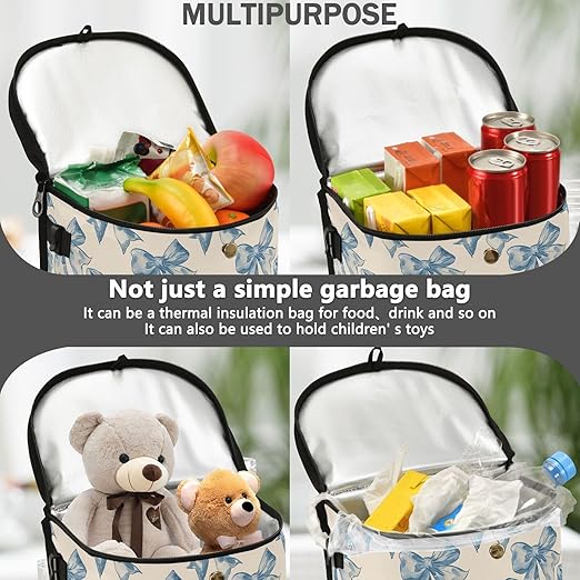 Car Trash Can Blue Bow Car Garbage Bag with Lid Hanging Waterproof Leak Proof Vehicle Storage Bin