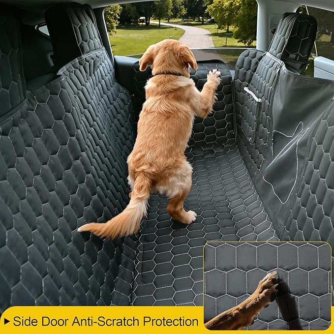 Meginc Dog Seat Covers for Tesla Model Y,Dog Hammock for Tesla with Side Flaps, 100% Waterproof Tesla Model Y Dog Accessories with Mesh Window & Headrest Protector Easy Clean up Pet Car Seat Cover