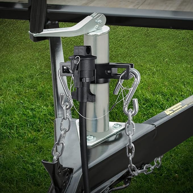 MICTUNING Heavy Duty Trailer Towing Organizer Powder Coating, Aluminum Chain Holder, 7 Way Plug Cover, a Lanyard with Aluminum Ferrule, Durable, Anti-Rust, Upgraded Design