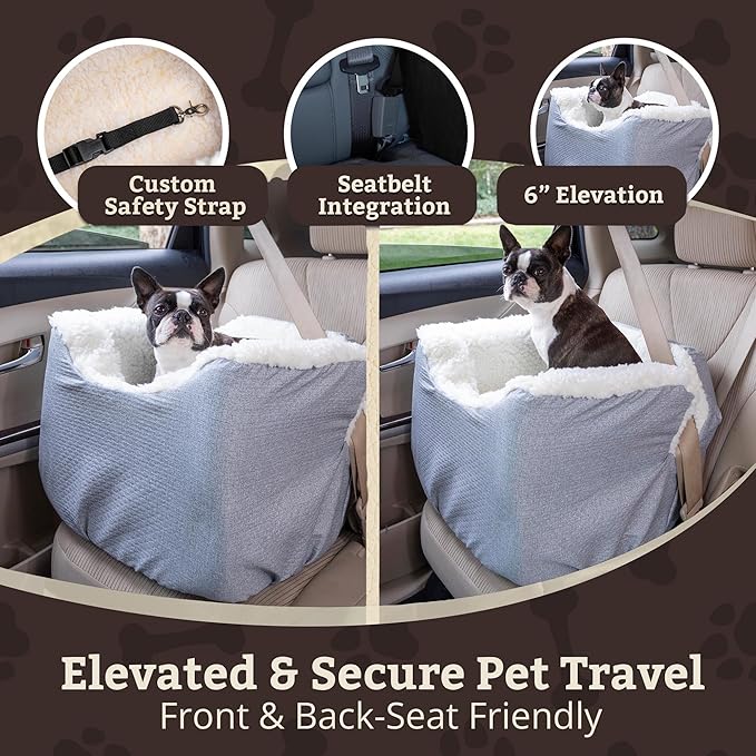 Snoozer Dog Car Seat: Lookout I Dog Booster Car Seat for Pets up to 18lbs, Helps Alleviate Travel Sickness & Fear for Dogs, Removable Washable Cover – Stone Diamond, Size Small