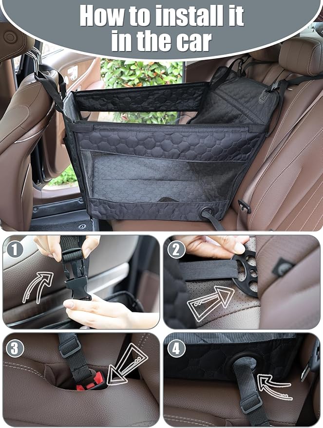 Prpeko Dog Car Seat for Large Dogs,Waterproof Fabric with Breathable Mesh&Adjustable Dog Seat Belt for Car,Dog Bed for Back Seat Up to 40 LB-Medium