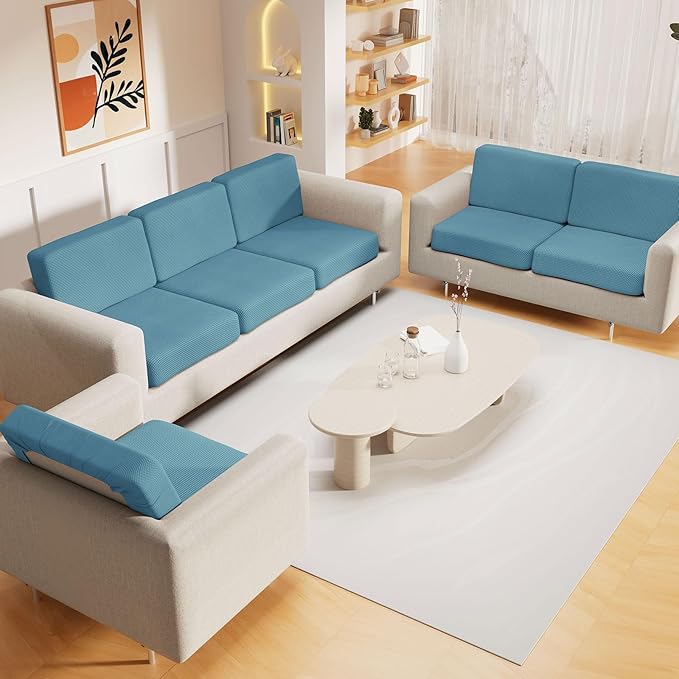 hyha Waterproof Sectional Couch Covers, Non Slip Sofa Couch Cushion Covers L Shape, Thick Stretch Jacquard Fabric, Washable Sofa Slipcovers with Elastic Bottom (1 Piece for Chaise XL, Lake Blue)