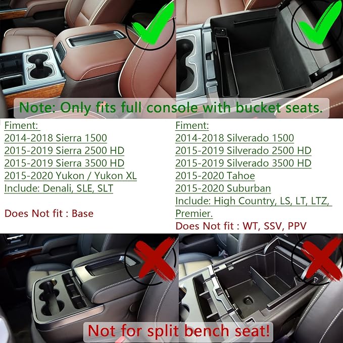 EDBETOS Full-Size Center Console Organizer Tray Compatible with 2014-2018 Chevy Silverado/GMC Sierra 1500 and 15-19 2500HD/3500HD,2015-2020 Tahoe/Suburban/Yukon/XL(Full Console w/Bucket Seats ONLY)