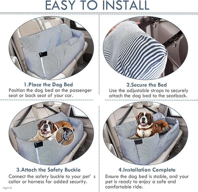 Dog Car Seat for Large Dogs,Dog Booster Seat Under 80lbs or 2 Small Dogs, Detachable Pet Seat with Safety Belt, Non-Slip Base, and Storage Pockets for Car Travel