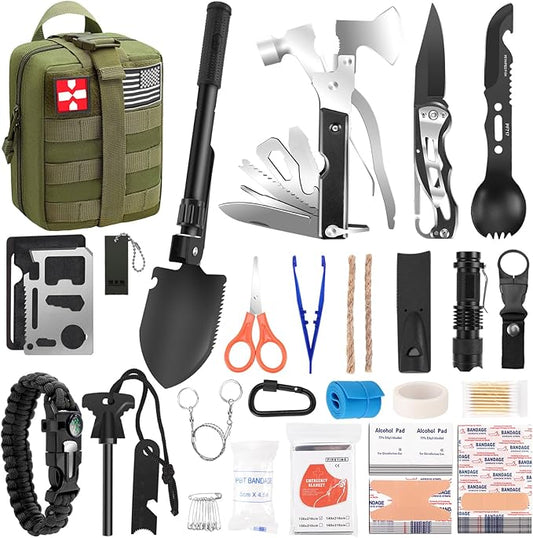 Gifts for Men Christmas Dad, Survival Kit, 150 PCS Survival Gear and Supplies Equipment with Trauma Bag, Molle Pouch Emergency Kit for Outdoor Camping, Hunting, Car, Home, Earthquake, Adventures