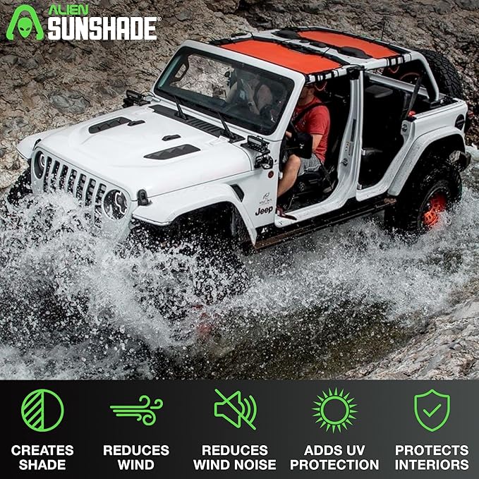 Alien Sunshade Jeep Wrangler JLU Blue (2018-2023) Front & Rear Mesh Sun Shade for JL Unlimited, Blocks UV, Wind, Noise, Jeep Gifts, Bikini JLkini Top Cover for Sport, Sport S, Sahara, Rubicon