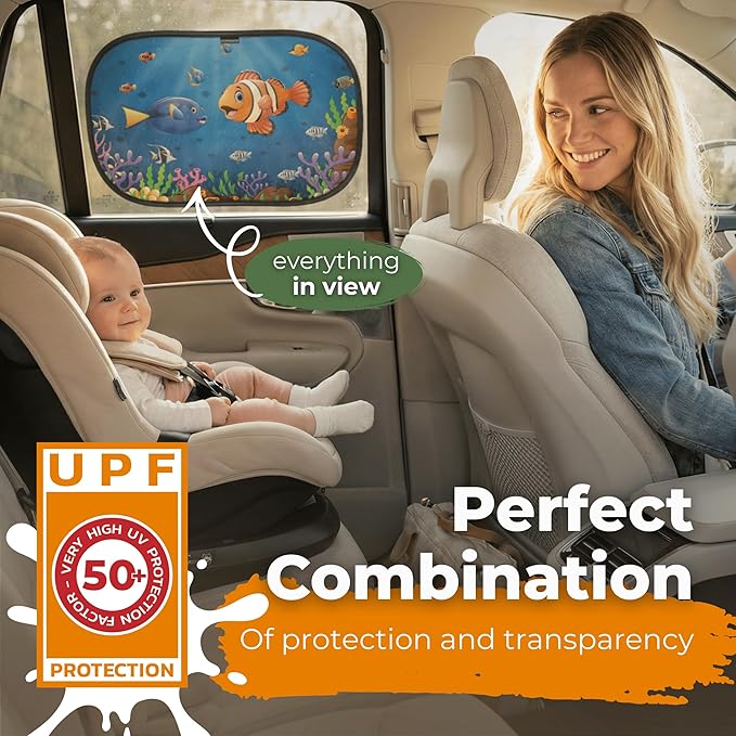 CARAMAZ Car Window Shade for Baby with Certified UV-Protection 2 Pack - 20"x12"