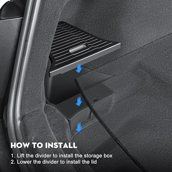 2PCS Rear Trunk Storage Bins with Lids for Tesla 2026 New Model Y Juniper 5 Seater,TPE Side Cargo Organizer Boxes,Rear Trunk Containers for 2025-2026 Tesla Model Y Juniper Accessories