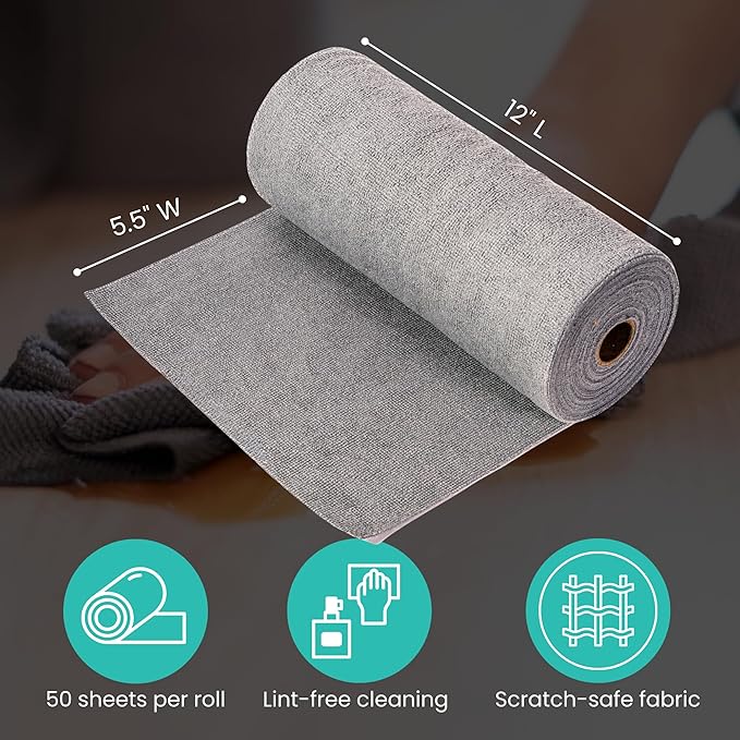 Microfiber Cleaning Cloth Roll Tearaway, 50 PCS Tear Away Towels, Reusable & Washable, Ultra Absorbent 12" x 5.5" Dish Rags for Car, Home, Kitchen, , 180 GSM Thickness, Paper Towel Alternative