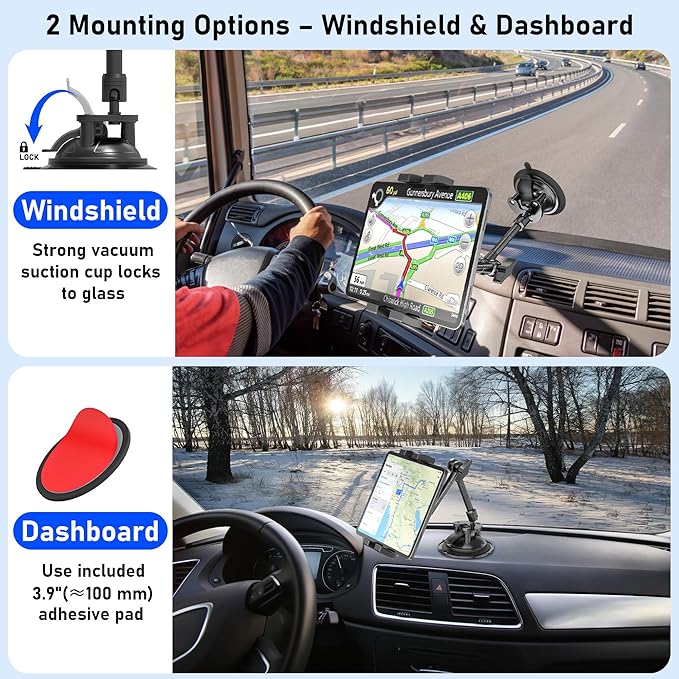 Heavy Duty Window Dashboard Tablet Mount for Truck Car Van Vehicle Pickup, Anti-Shake Metal Joint iPad Dash Holder, Suction Cup Stand for iPad Pro 12.9 Air Mini, Z Fold, IPhone, Thick Case Friendly