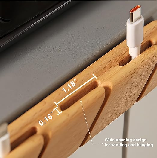 Solid Wood Cable Clips,Cord Organizer for Desk Cable Management with 3M Adhesive,Cord Holder for Nightstand,PC,Car,Office,Kitchen,USB Cable Holder Wire Organizer Cord Clips (Natural)