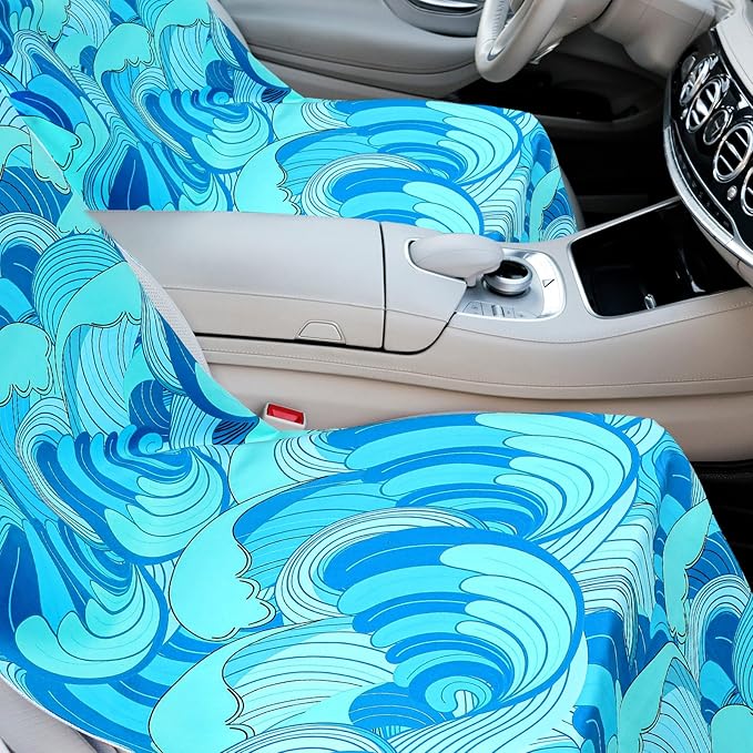 Hahafelt 2 Pack Car Seat Towel Covers with Storage Bag 63 x 32 Inch Athletic Running Towel Seat Sweat Washable Non Slip Cover Gift for Car Outdoor Sport Activities (Waves)