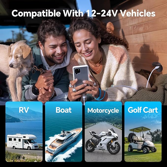 Acegoo 12V USB Outlet 30W PD Type-C & 18W QC3.0 Aluminum Car Charger Waterproof Dual Port Fast Charging Socket Cigarette Lighter Replacement Accessories for RV Camper Trailer Truck Boat Golf (1 PCS)