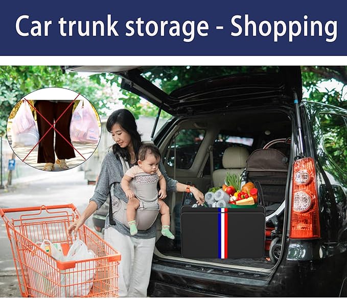 Homeve Trunk Organizer for Car, Waterproof Collapsible 3 Compartments Car Organizer, Foldable Storage for Car Accessories, Tools, Sundries for Women Men, Tote Bag (Black Black, Standard)