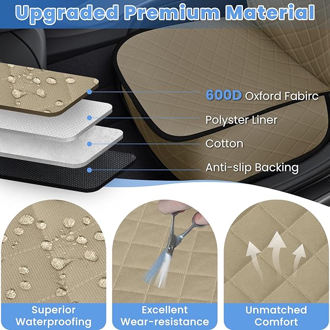 ELONGRIVER Dog Car Seat Covers, Waterproof Front Seat Cover for Dogs, Scratch-Proof, Nonslip Pet Passenger Seat Cover Protector, Universal Fit for Cars Trucks SUVs, Large Size, Khaki