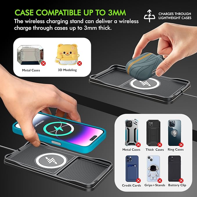 Car Wireless Charger Pad, 15W Fast Non-Slip Wireless Charging Pad for Car with 20W Car Adapter, Compatible with iPhone 17 16 15 14 13 12 Pro Max AirPods,100CM Cable
