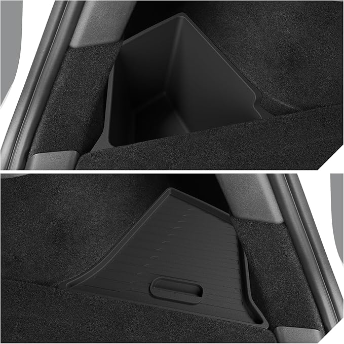 LUCKEASY 2PCS Trunk Storage Box for Tesla Model Y 2021-2024 5 Seat (Not Fit 2025+ Juniper) TPE Trunk Organizer Bins With Lids Trash Cans Accessories Interior Black