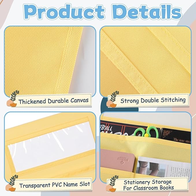 gisgfim 9 Pcs Chair Pockets for Classroom 19 x 17 inch Seat Sacks for Classroom Chairback Pocket Chart 3 Pockets Chairs Seat Back Organizer with Name Tag for School Home Classroom Supplies(Boho)