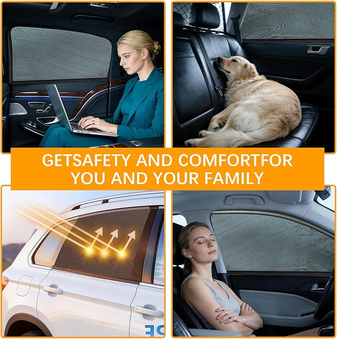 2 Pack Back Car Window Covers Shades Car Side Window Sun Shades,Sunshade for car Window Baby, UV Protection Breathable Spandex Window Covers, Universal Fit Most (99%) of Cars(Medium 39.5"x20")