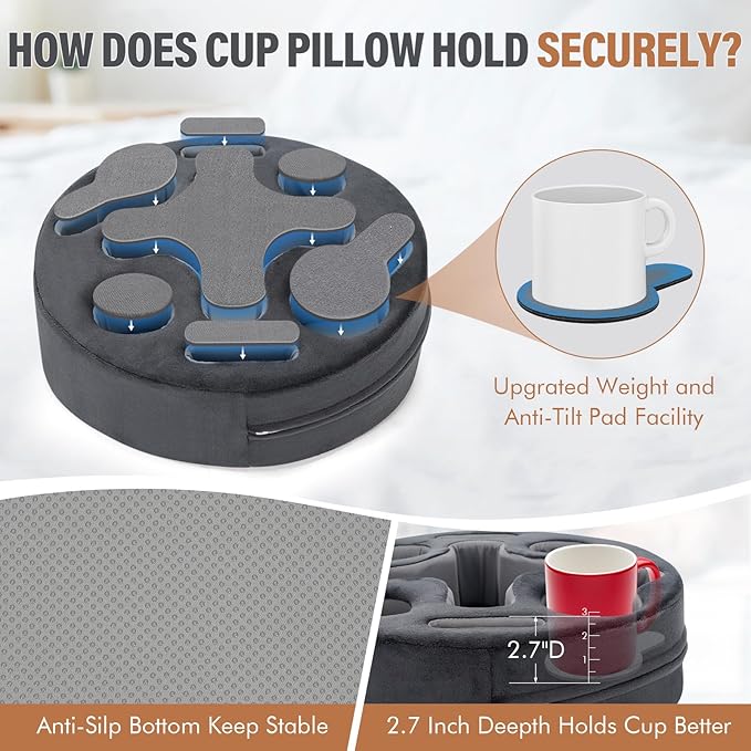 Couch Cup Holder-Sofa Cup Holder Pillow | Couch Caddy Buddy | Drinks Cupholder Tray Organizer for Bed, Rv, Tv, Car, Man Cave, Boat, Remote, Snacks| Gift for Couch Potato,Newborns' Partent (Grey)