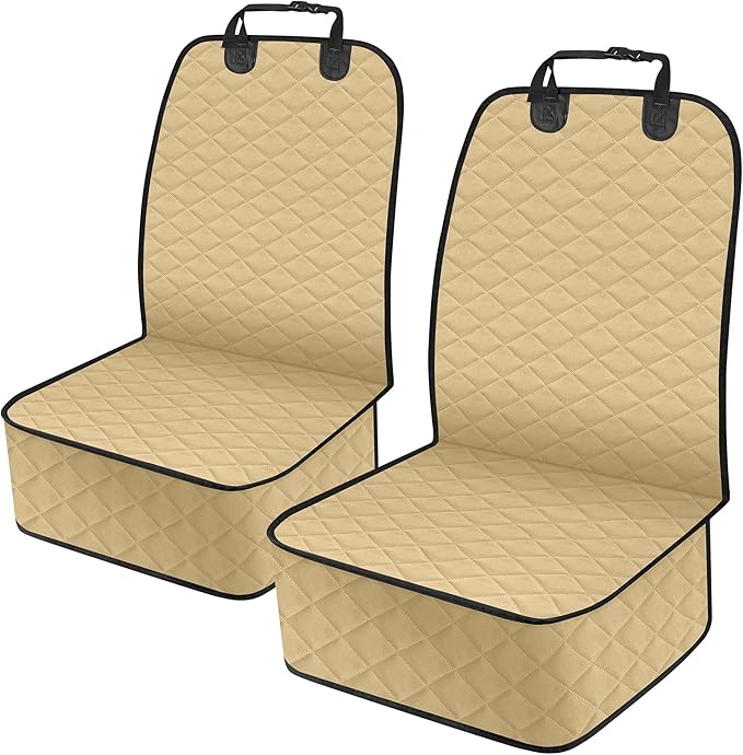 NECKORY 2 Pack Front Seat Dog Cover, Waterproof Dog Car Seat Cover for Dogs, Pet Car Seat Protector Nonslip Scratch-Proof Car Seat Covers for SUV, Trucks & Cars - S, Khaki/Black