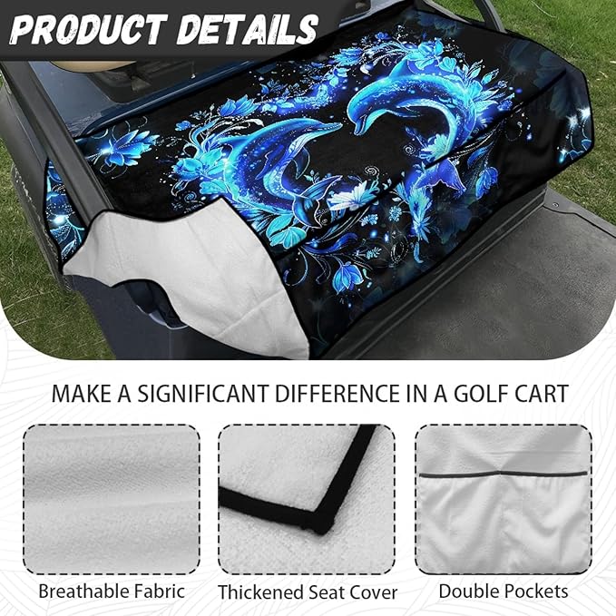 Universal Golf Cart Seat Cover with 4 Pockets Soft Golf Cart Seat Towel Blanket Fits 2-Seat Golf Carts