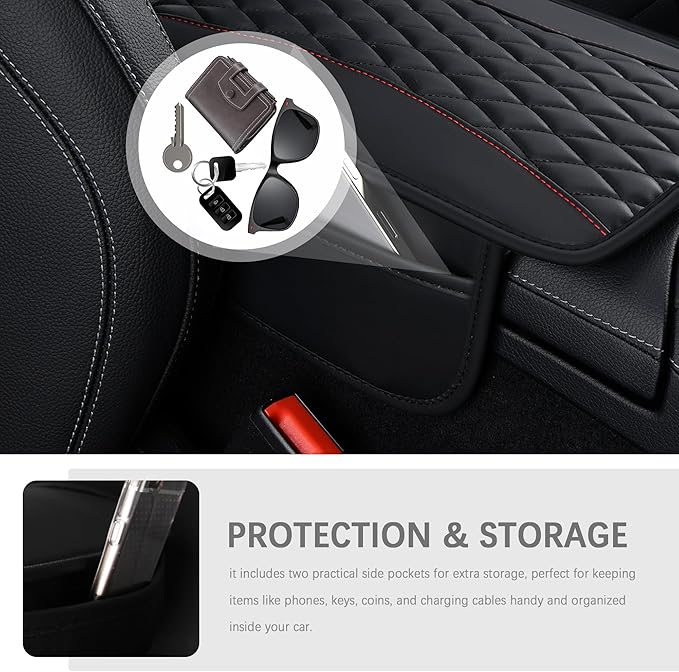 IHOTDER Patchwork Leather Center Console Covers for Cars,Upgraded Arm Rest Cover for Car with Side Storage Pocket for Car Seat Organizer,Middle Console Cover Stylish Car Decoration (Purple)