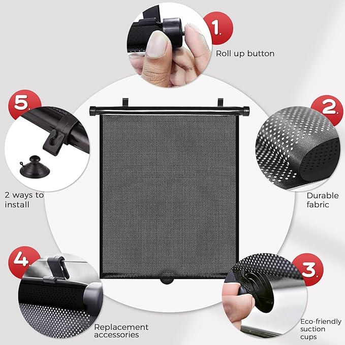 PLTCAT 2 Pack Large Car Sun Shade Side Window for Baby, Roller Vehicle Shades Sun Protection Shade for SUV Truck Side Window(Large-18''x20'')