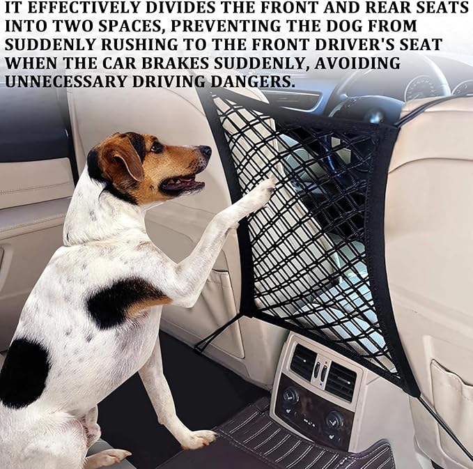 Dog Car Net Barrier, Seat Back Net Storage Bag, Car Front and Rear Seat Elastic Isolation Net, Easy to Install, Driving with Children and Pets is Safer, Universal for Cars, SUVs, Trucks