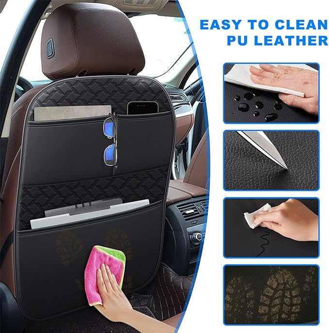 Back Seat Protector 2 Pack Fit for Ford F150 Car Kick Mats for Kids Upgraded Version with Storage Organizer Waterproof Dirt Proof Faux Leather Auto Accessories (Black)