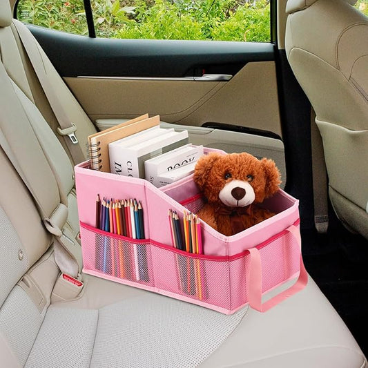 Honeydak Passenger Seat Organizer, Collapsible Car Storage for Console Front/back Seat with Multi-pockets Car Caddy Organizer Suv Truck for Kids Adults Accessories(Pink,2 Compartments)