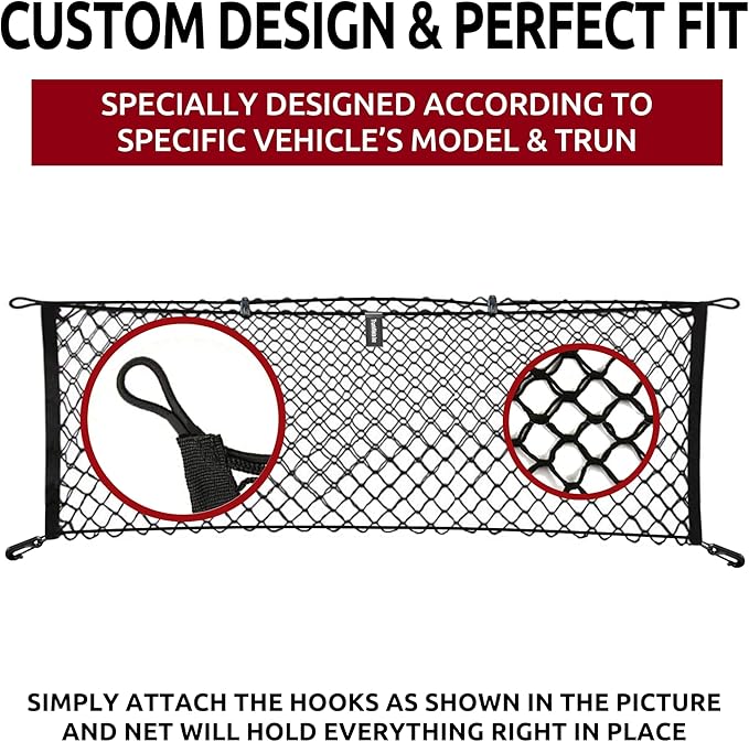 Envelope Style Automotive Elastic Trunk Mesh Cargo Net for Mazda CX-9 Sport Touring 2016-2023 - Premium Trunk Organizers and Storage - Luggage Net for SUV - Best Car Organizer for Mazda CX9 TC
