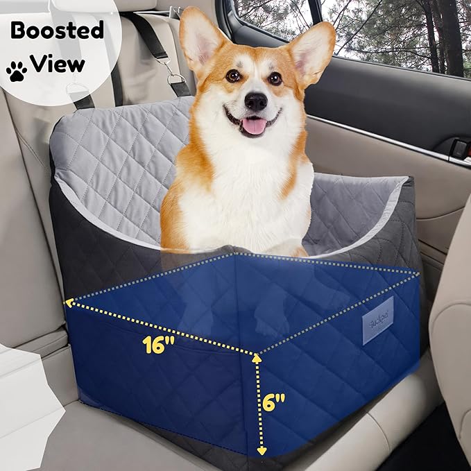 Dog Car Seat for Small/Medium Dogs up to 35 lbs, Memory Foam Booster Seat with Washable Cover, Storage Pockets & Safety Belts, Travel Pet Bed for Front & Back Seat