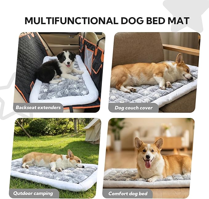 Soulbond Dog Bed for Car Back Seat Soft Plush Backseat Pet Bed Mat Non-Slip Travel Pet Mat, Fuzzy Plaid Dog Seat Cover, Fit for Backseat Extenders and Trucks SUVs (Star, 54" x 24.8")