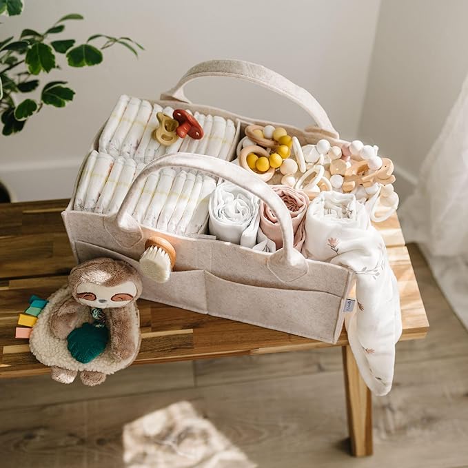 PUTSKA Baby Diaper Caddy Organizer - Nursery Storage Basket for Diaper Station, Baby Basket Shower List and Registry Gift Must-Haves, Newborn Essentials, Nursery Decor for Boy or Girl - Mocha, Regular