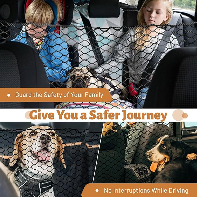 Dog Car Barrier, Dog Barrier for Car Dog Car Divider Back Seat Barrier, Dog Barrier for SUV Car Pet Barrier, 51’’*35’’ Car Divider for Dogs Car Net for Dogs (About 51’’*35’’)