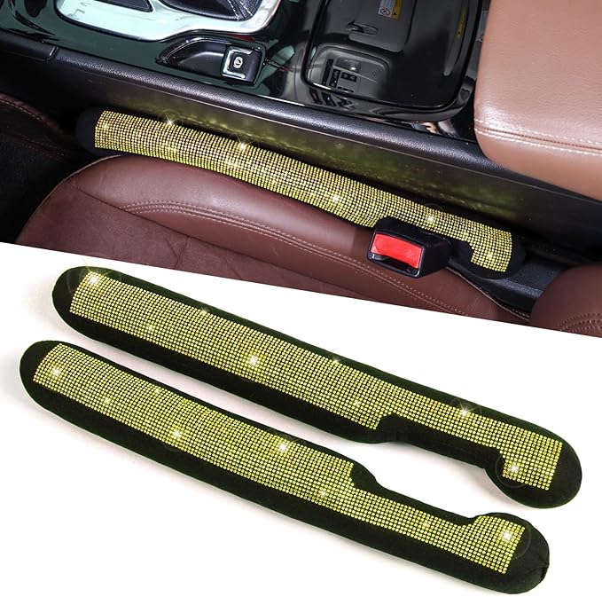 ToBeQueen Yellow Car Gap Filler 2 Pack, Seat Gap Plug Universal Fit for Car SUV Truck, Handmade Crystal Diamond Rhinestone Yellow Bling Car Accessories for Women(Yellow)