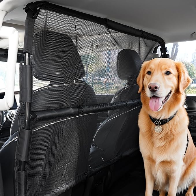 VEVOR Dog Car Barrier, 56" Wide Car Divider for Front Seats Installation, Vehicle Pet Barrier with See Through Net Mesh, Universal-Fit Dog Car Barrier for Full-Size Sedans, Trucks, and SUVs, Black