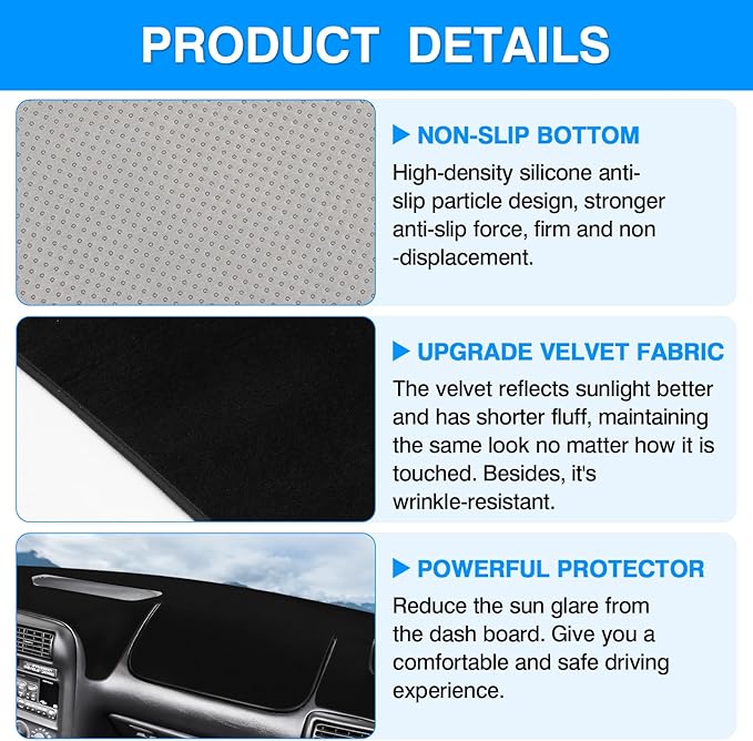 Autorder Dashboard Cover Mat for Chevy Chevrolet Camaro 1997 1998 1999 2000 2001 2002 Accessories Dash Cover Upgrade Velvet Dash Mat Sunshade Glare UV Rays Protector