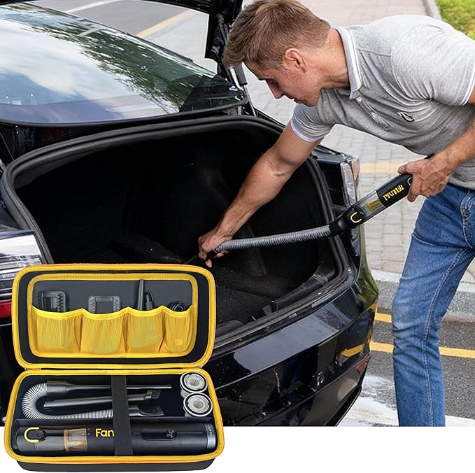 Case for Fanttik Slim V8 Apex/ V8 Mate/for Fanttik Slim V10 Apex/ V10 Mate Car Vacuum Portable Cordless. Portable Hard Storage with Removable Divider and Mesh Pocket for Accessories（case only）